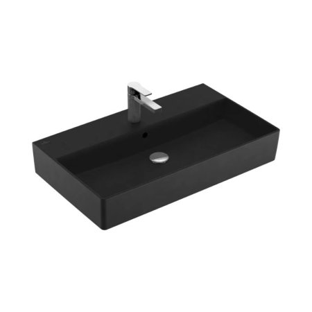 Villeroy & Boch Memento 2.0 Umywalka wisząca 80x47 cm z otworem na baterię z przelewem czarna Pure Black z powłoką CeramicPlus 4A2280R7