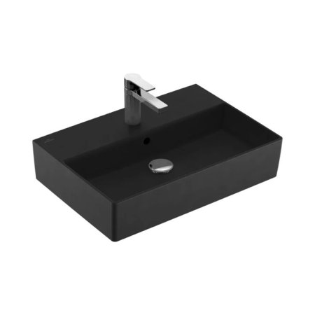 Villeroy & Boch Memento 2.0 Umywalka wisząca lub nablatowa 60x42 cm z otworem na baterię z przelewem czarna Pure Black z powłoką CeramicPlus 4A226GR7