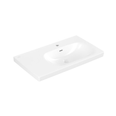 Villeroy & Boch Skyla Umywalka meblowa 80x46 cm z otworem na baterie z przelewem prawa biały mat Stone White z powłoką CeramicPlus 5A52R1RW