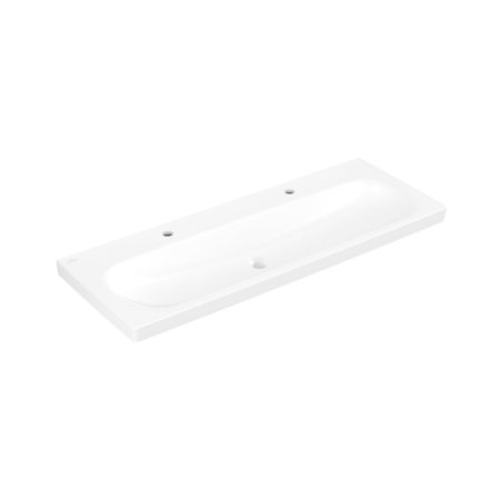 Villeroy & Boch Skyla Umywalka meblowa 120x46 cm podwójna z dwoma otworami na baterie bez przelewu biały mat Stone White z powłoką CeramicPlus 5A51C2RW