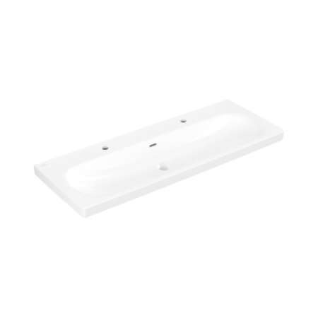Villeroy & Boch Skyla Umywalka meblowa 120x46 cm podwójna z dwoma otworami na baterie z przelewem biały Weiss Alpin z powłoką CeramicPlus 5A51C4R1