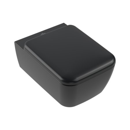 Villeroy & Boch Skyla Zestaw Toaleta WC TwistFlush bez kołnierza + deska wolnoopadająca czarny Pure Black z powłoką CeramicPlus 4682CLR7