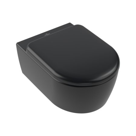 Villeroy & Boch Skyla Zestaw Toaleta WC TwistFlush bez kołnierza + deska wolnoopadająca czarny Pure Black z powłoką CeramicPlus 5656CLR7 