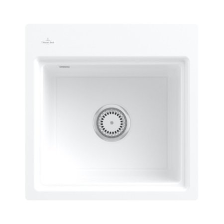 Villeroy & Boch Subway Style 50 S Flat Zestaw Zlewozmywak ceramiczny jednokomorowy 49x48 cm Biały Alpin z powłoką z CeramicPlus + mata ociekowa aluminium szczotkowane 33551FR1