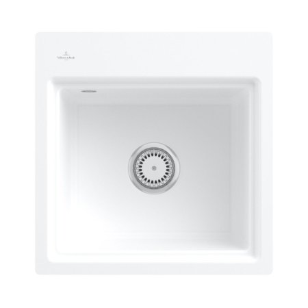 Villeroy & Boch Subway Style 50 S Flat Zestaw Zlewozmywak ceramiczny jednokomorowy 49x48 cm Biały Alpin z powłoką z CeramicPlus + mata ociekowa antracyt 335A1FR1