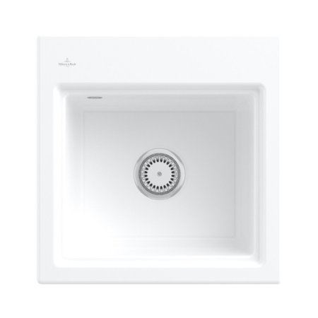 Villeroy & Boch Subway Style 50 S Zestaw Zlewozmywak ceramiczny jednokomorowy 51x50 cm Biały Alpin z powłoką z CeramicPlus + mata ociekowa aluminium szczotkowane 335501R1
