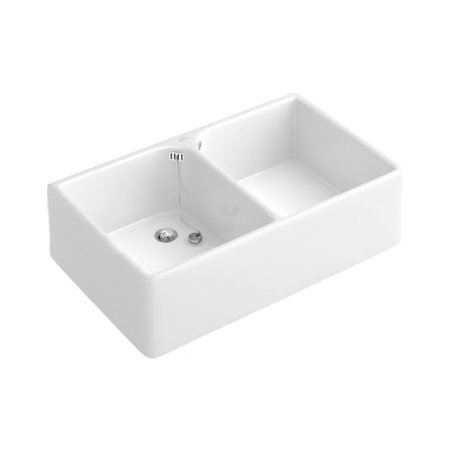Villeroy & Boch O.Novo Zlewozmywak dwukomorowy 79,5x22x50 cm z przelewem z powłoką CeramicPlus biały Weiss Alpin 633100R1