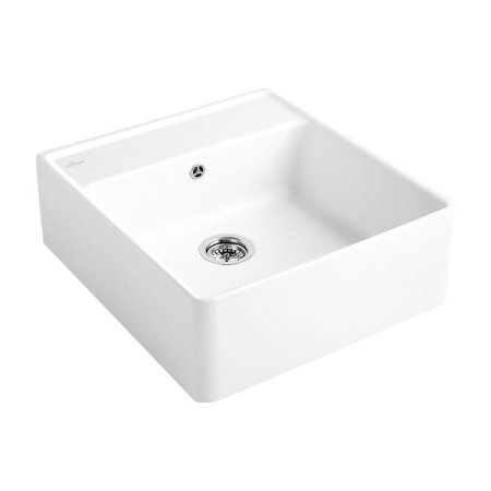 Villeroy&Boch Sink Unit Zlewozmywak ceramiczny farmerski jednokomorowy CeramicPlus 59,5x63 cm z korkiem pop-up, podblatowy, bez ociekacza, biały Weiss Alpin 632062R1