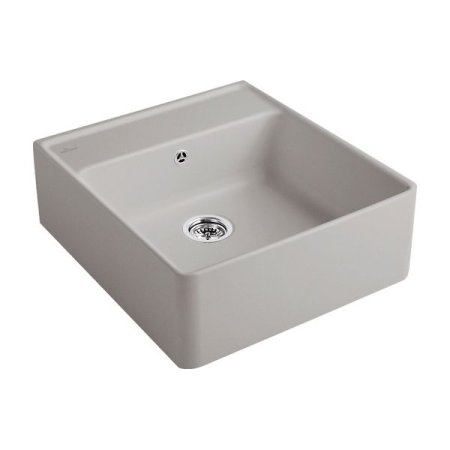Villeroy&Boch Sink Unit Zlewozmywak ceramiczny farmerski 1-komorowy CeramicPlus 59,5x63 cm z korkiem pop-up, podblatowy, bez ociekacza, szary Fossil 632062KD