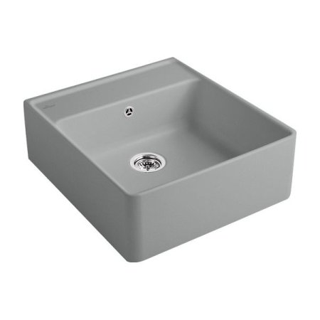 Villeroy&Boch Sink Unit Zlewozmywak ceramiczny farmerski 1-komorowy CeramicPlus 59,5x63 cm z korkiem pop-up, podblatowy, bez ociekacza, szary Stone 632062SL