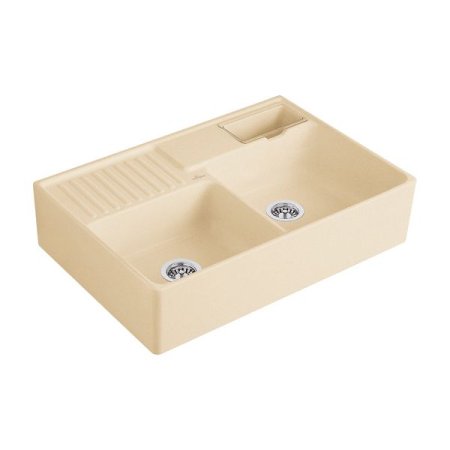 Villeroy&Boch Sink Unit Zlewozmywak ceramiczny 2-komorowy CeramicPlus 89,5x63 cm z korkiem pop-up, podblatowy, bez ociekacza, piaskowy Sand 632392I5