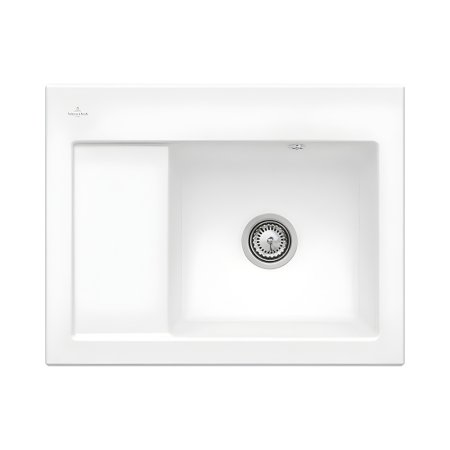 Villeroy&Boch Subway 45 Compact Zlewozmywak ceramiczny 1-komorowy prawy 65x51x22 cm na r&oacute;wni z blatem z ociekaczem biały Stone White 331301RW