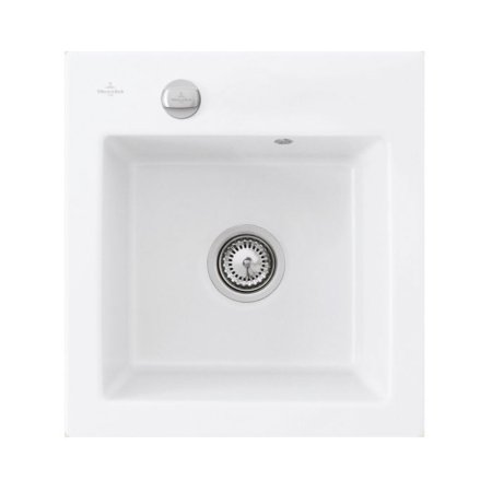 Villeroy&Boch Subway 45 XS Flat Zlewozmywak ceramiczny 1-komorowy CeramicPlus 44x47,5 cm na r&oacute;wni z blatem bez ociekacza biały Stone White 67811FRW