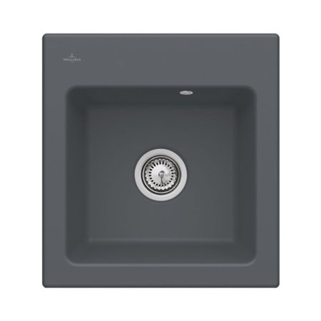 Villeroy&Boch Subway 45 XS Flat Zlewozmywak ceramiczny 1-komorowy CeramicPlus 44x47,5 cm na r&oacute;wni z blatem bez ociekacza grafitowy Graphite 67811Fi4