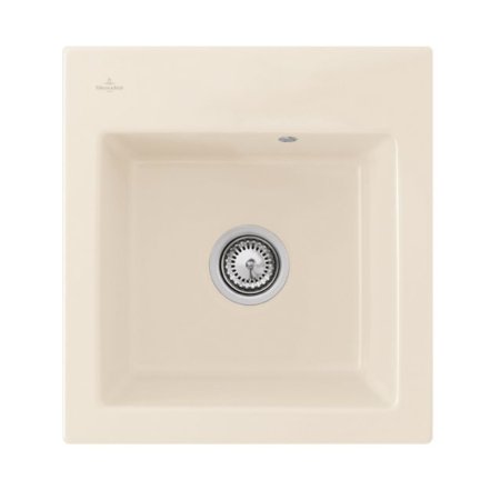 Villeroy&Boch Subway 45 XS Flat Zlewozmywak ceramiczny 1-komorowy CeramicPlus 44x47,5 cm na r&oacute;wni z blatem bez ociekacza kremowy Crema 67811FKR