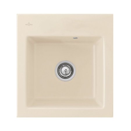 Villeroy&Boch Subway 45 XS Flat Zlewozmywak ceramiczny 1-komorowy CeramicPlus 44x47,5 cm z korkiem pop-up na r&oacute;wni z blatem bez ociekacza kremowy Ivory 67812FFU