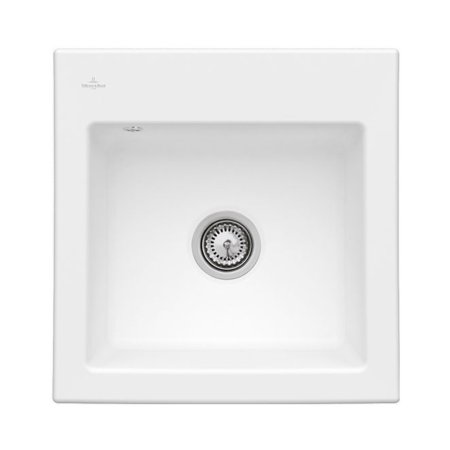 Villeroy&Boch Subway 50 S Flat Zlewozmywak ceramiczny 1-komorowy CeramicPlus 49x47,5 cm z korkiem pop-up na r&oacute;wni z blatem bez ociekacza biały Stone White 33152FRW