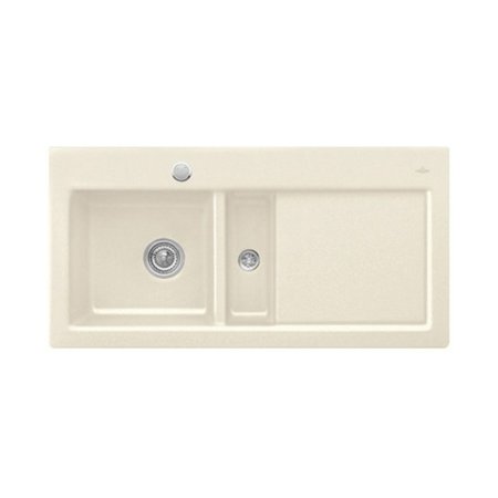 Villeroy&Boch Subway 60 Flat Zlewozmywak ceramiczny 1,5-komorowy lewy CeramicPlus 96,5x47,5 cm na r&oacute;wni z blatem z ociekaczem kremowy Crema 67701FKR
