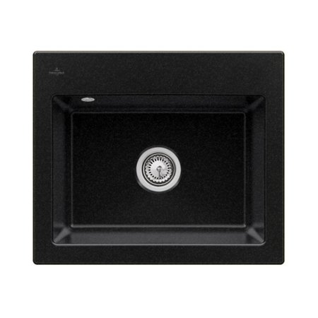 Villeroy&Boch Subway 60 S Flat Zlewozmywak ceramiczny 1-komorowy CeramicPlus 56,5x47,5 cm na r&oacute;wni z blatem bez ociekacza czarny Chromit 33091FJ0