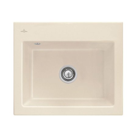 Villeroy&Boch Subway 60 S Flat Zlewozmywak ceramiczny 1-komorowy CeramicPlus 56,5x47,5 cm na r&oacute;wni z blatem bez ociekacza kremowy Ivory 33091FFU