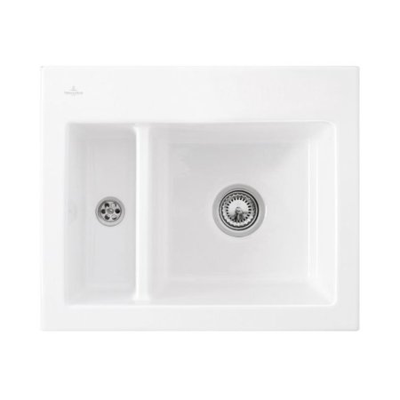 Villeroy&Boch Subway 60 XM Flat Zlewozmywak ceramiczny 1,5-komorowy CeramicPlus 58,5x47,5 cm na r&oacute;wni z blatem bez ociekacza biały Snow White 67801FKG