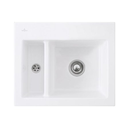 Villeroy&Boch Subway 60 XM Flat Zlewozmywak ceramiczny 1,5-komorowy CeramicPlus 58,5x47,5 cm na r&oacute;wni z blatem bez ociekacza biały Stone White 67801FRW