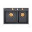 Quadron Marc 120 Zestaw Zlewozmywak granitowy dwukomorowy 76x50 cm + syfon + deska + wkładka ociekowa czarny black diamond/miedziany PVD HQC7650U8_PVDC1 - zdjęcie 5