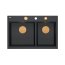 Quadron Marc 120 Zestaw Zlewozmywak granitowy dwukomorowy 76x50 cm + syfon + dozownik + deska + wkładka ociekowa czarny pure carbon/miedziany PVD HQC7650U7_PVDC1 - zdjęcie 5