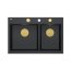 Quadron Marc 120 Zestaw Zlewozmywak granitowy dwukomorowy 76x50 cm + syfon + dozownik + deska + wkładka ociekowa czarny pure carbon/złoty PVD HQC7650U7_PVDG1 - zdjęcie 5