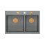 Quadron Marc 120 Zestaw Zlewozmywak granitowy dwukomorowy 76x50 cm + syfon + dozownik + deska + wkładka ociekowa szary silver stone/miedziany PVD HQC7650U5_PVDC1 - zdjęcie 5