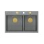 Quadron Marc 120 Zestaw Zlewozmywak granitowy dwukomorowy 76x50 cm + syfon + dozownik + deska + wkładka ociekowa szary silver stone/złoty PVD HQC7650U5_PVDG1 - zdjęcie 5