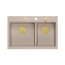 Quadron Marc 120 Zestaw Zlewozmywak granitowy dwukomorowy 76x50 cm + syfon + dozownik + deska + wkładka ociekowa beżowy pearl beige/złoty PVD HQC7650U2_PVDG1 - zdjęcie 5