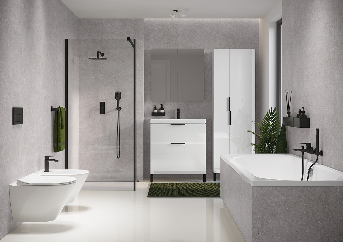 Aranżacja łazienki z Cersanit City - www.Łazienkarium.pl miska WC wisząca z deską wolnoopadającą, miska WC bez kołnierza z deską wolnoopadającą, miska WC podwieszana z deską wolnoopadającą