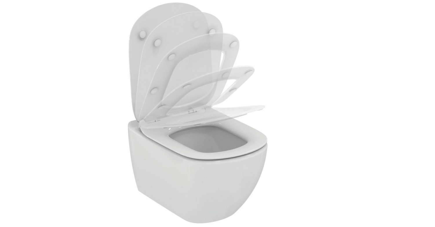 Ideal Standard Tesi miska WC z deską wolnoopadającą - www.Łazienkarium.pl miska WC wisząca z deską wolnoopadającą,miska WC bez kołnierza z deską wolnoopadającą, miska WC podwieszana z deską wolnoopadającą