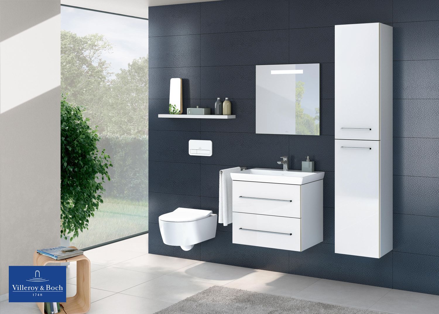 Aranżacja łazienki z Villeroy&Boch Avento - www.Łazienkarium.pl miska WC wisząca z deską wolnoopadającą,miska WC bez kołnierza z deską wolnoopadającą, miska WC podwieszana z deską wolnoopadającą