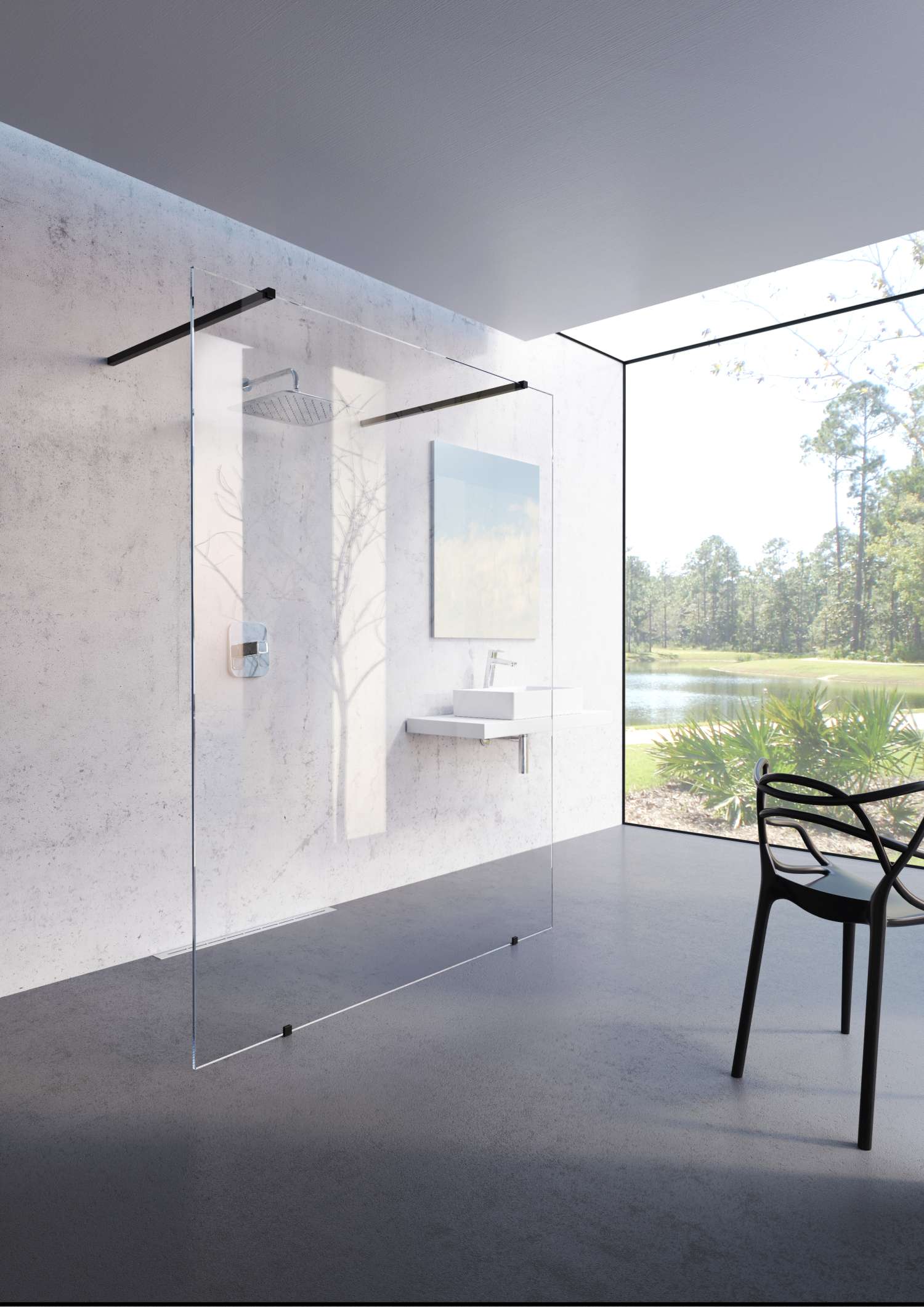 Powłoka hydrofobowa w kabinie walk-in - www.Łazienkarium.pl kabina walk-in z powłoką, prysznic walk-in z powłoką hydrofobową, powłoka na szkle w kabinie walk-in