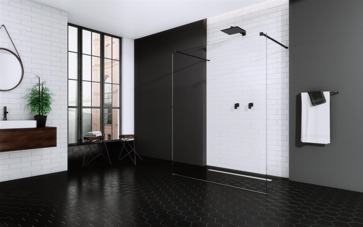 Łazienka z czarnymi dodatakmi - www.Łazienkarium.pl łazienka z czarnymi dodatkami, biała łazienka z drewnem i czarnymi dodatkami, ciemna łazienka inspiracje, łazienka szaro-czarna, mała czarna łazienka