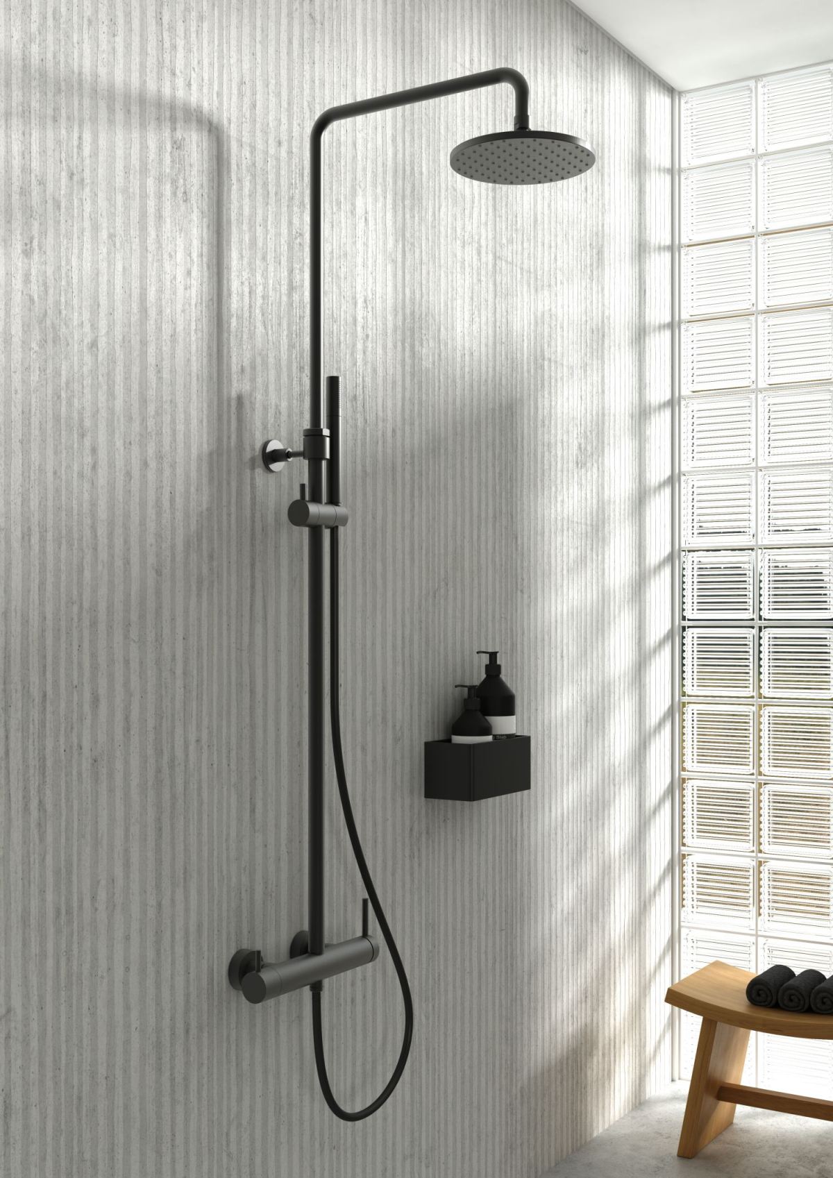 Łazienka z czarnymi dodatakmi - www.Łazienkarium.pl łazienka z czarnymi dodatkami, biała łazienka z drewnem i czarnymi dodatkami, ciemna łazienka inspiracje, łazienka szaro-czarna, mała czarna łazienka