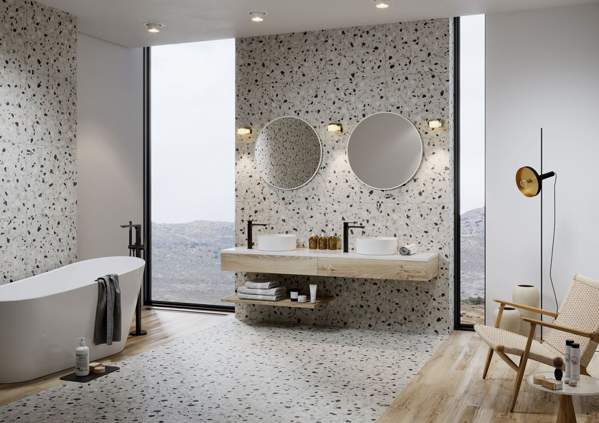 Łazienka z czarnymi dodatakmi - www.Łazienkarium.pl łazienka z czarnymi dodatkami, biała łazienka z drewnem i czarnymi dodatkami, ciemna łazienka inspiracje, łazienka szaro-czarna, mała czarna łazienka