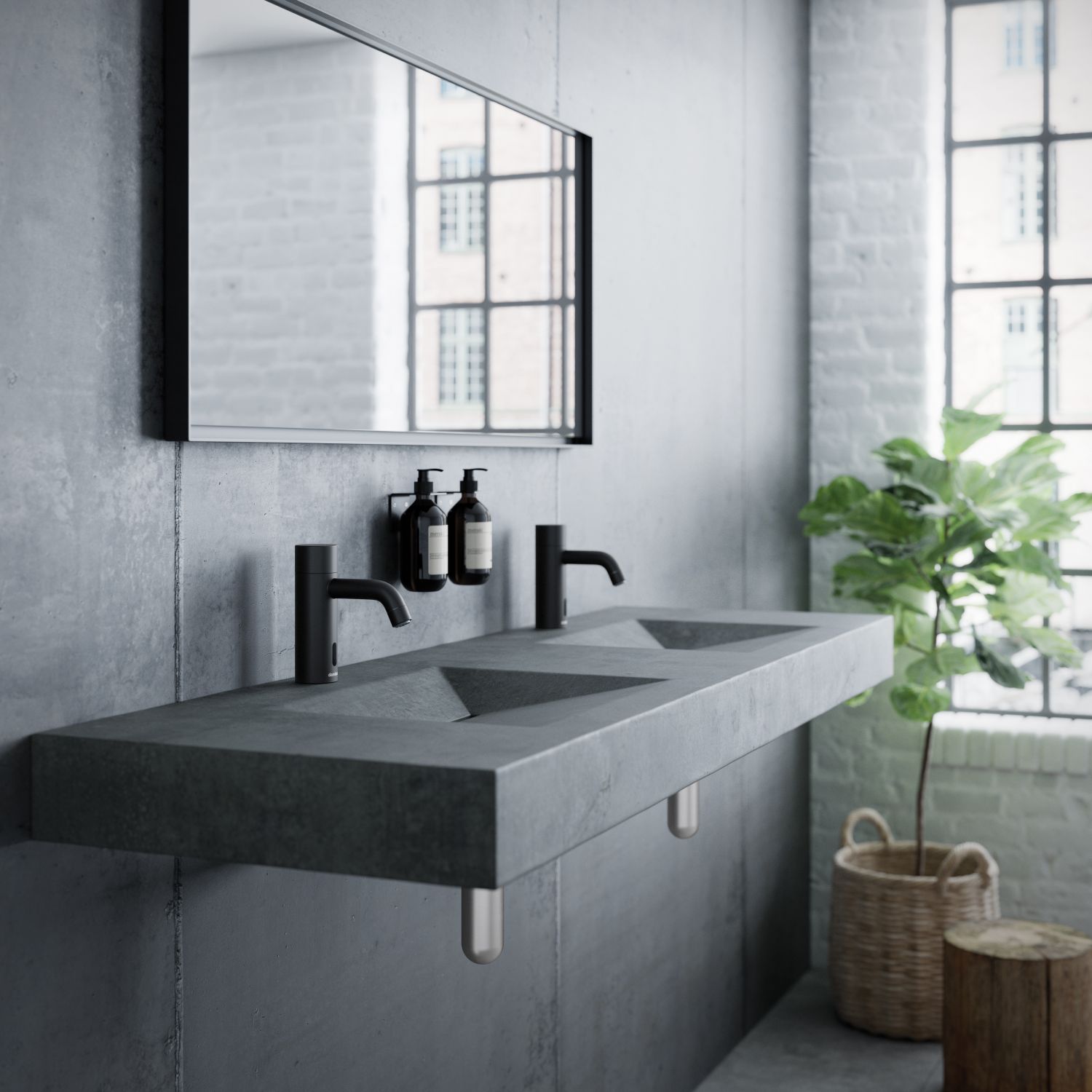 Bateria umywalkowa Damixa w łazience z mikrocementem - www.Łazienkarium.pl betonowa łazienka, mikrocement w łazience, mikrocement do łazienki, mikrocement łązienka kolory