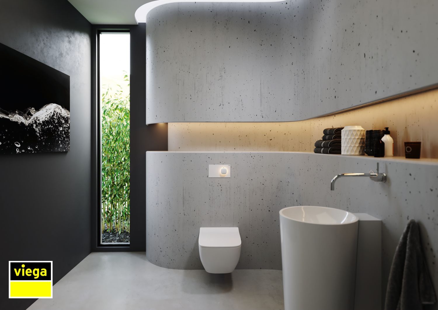Viega w łazience z mikrocementem - www.Łazienkarium.pl betonowa łazienka, mikrocement w łazience, mikrocement do łazienki, mikrocement łązienka kolory