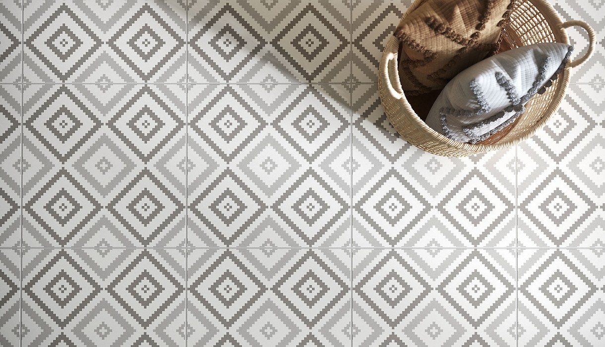 Podłogowe płytki patchworkowe - www.Łazienkarium.pl podłoga w kuchni patchwork, patchwork na podłodze w kuchni, kuchnia z podłogą patchwork