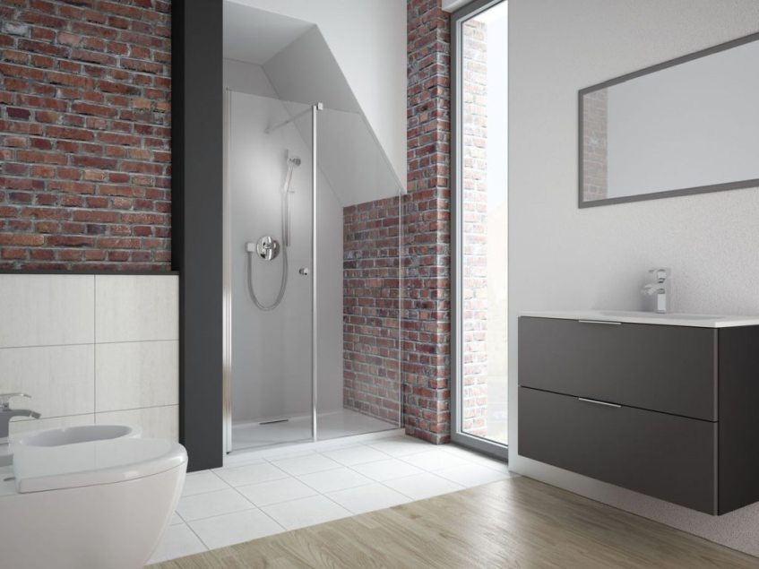 Radaway Eos DWS drzwi wnękowe, łazienka z prysznicem, łazienka ze skosem, wyposażenie łazienki lazienkarium.pl