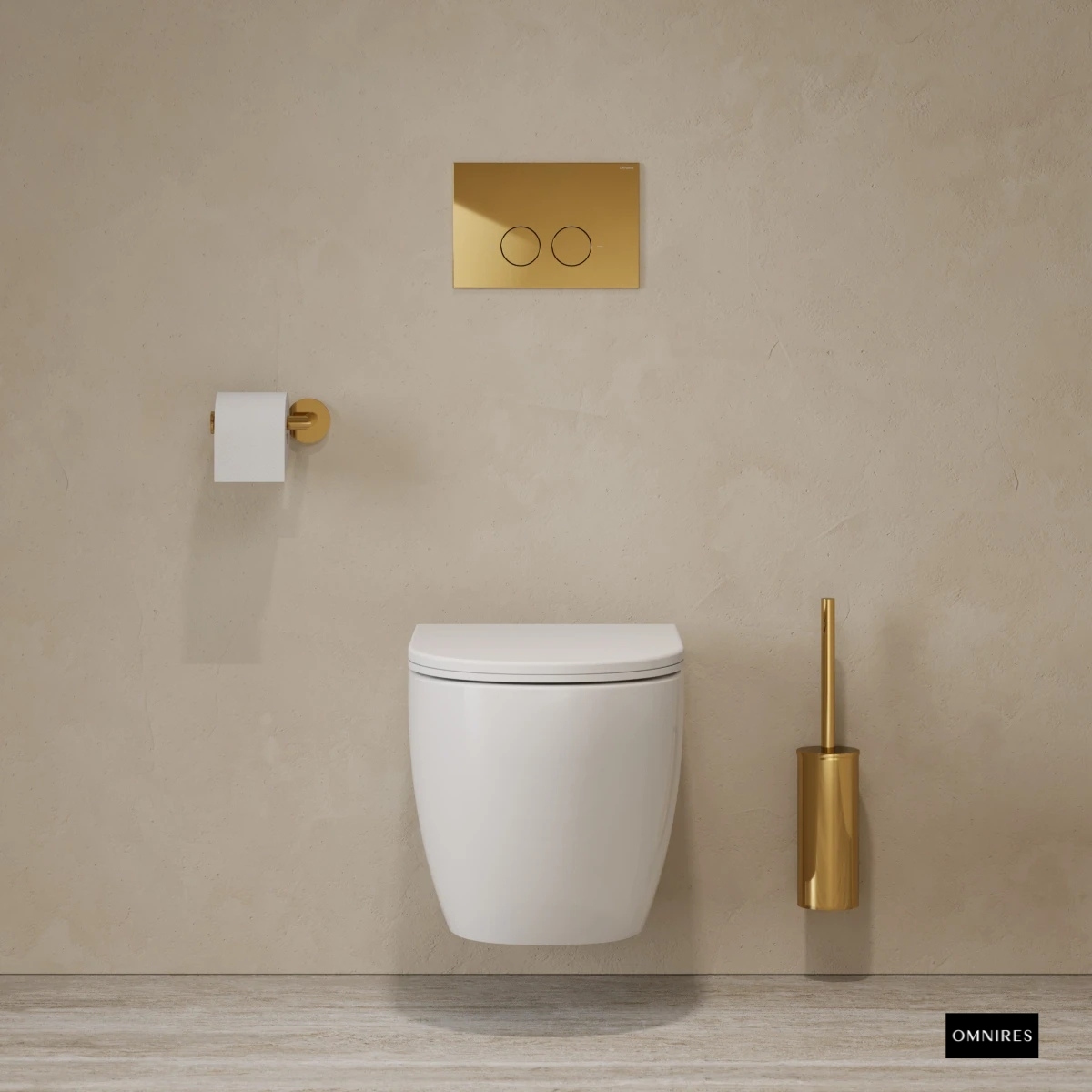 OMNIRES FLUSH SET Stelaż podtynkowy STRONGFRAME z przyciskiem złotym oraz toaletą podwieszaną białą