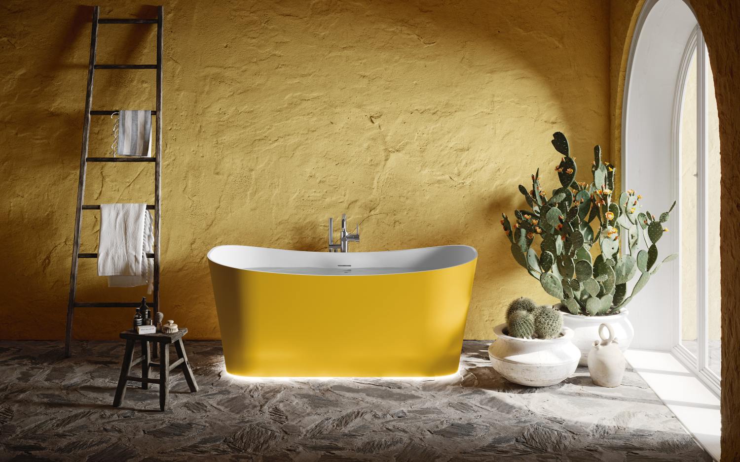 żółty w łazience, wystrój żółtej łazienki, żółta łazienka przytulna