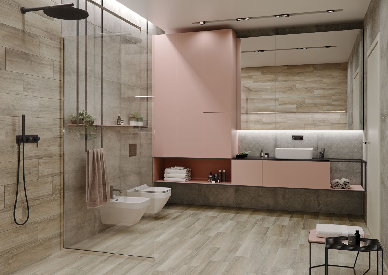 różowa łazienka, różowa łazienka aranżacje, różowe płytki do łazienki, różowe dodatki do łazienki