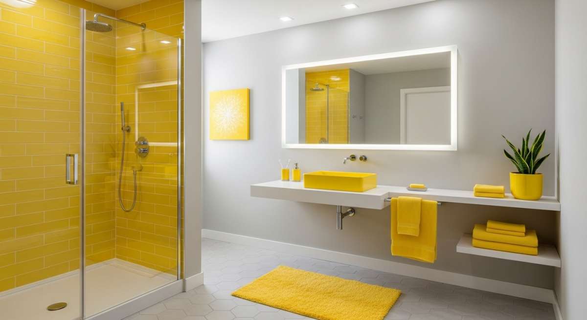 żółte płytki w łazience