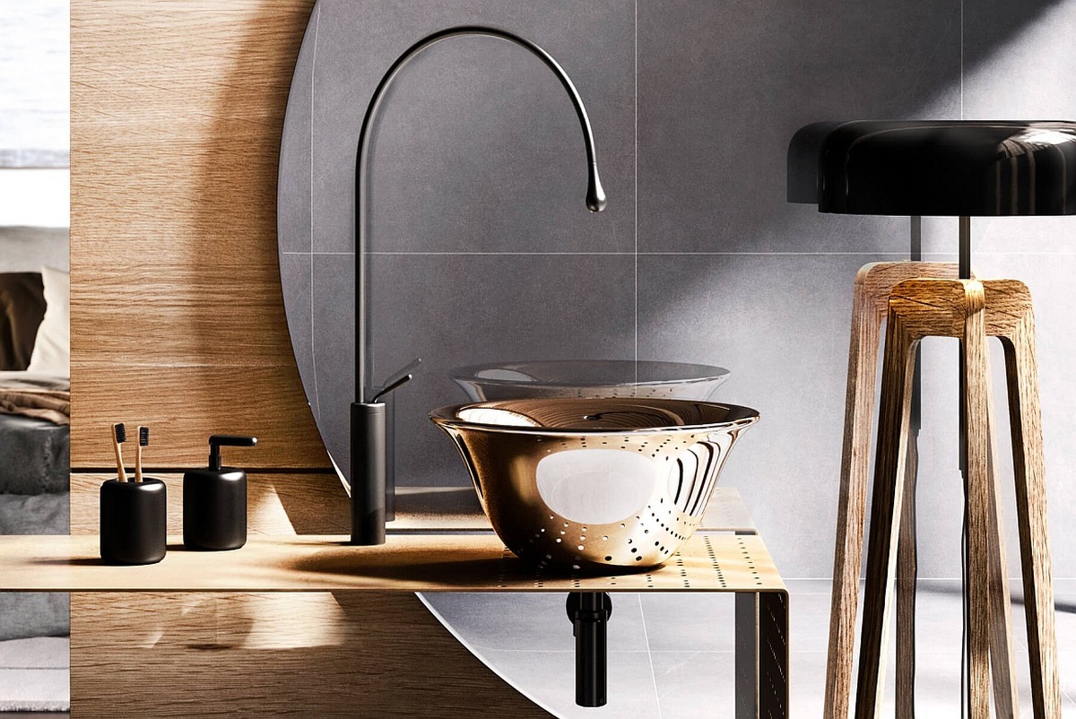 Gessi Goccia Bateria umywalkowa wysoka czarny mat