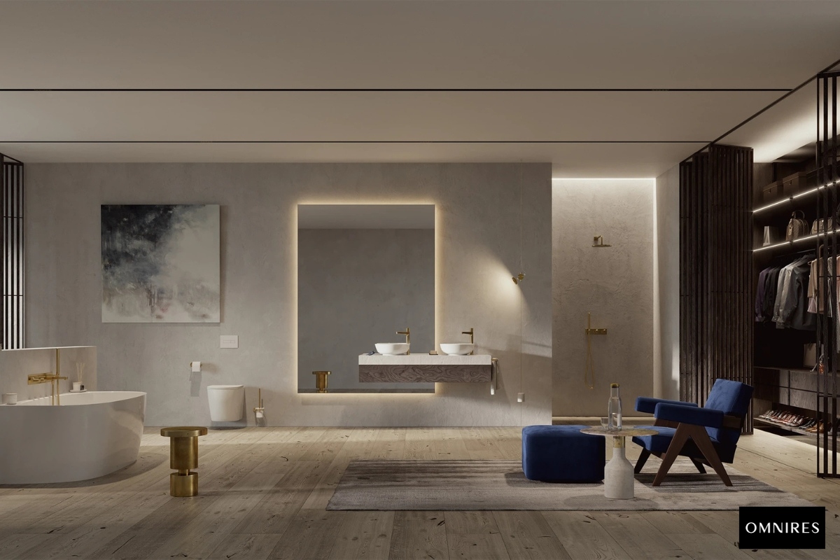 OMNIRES CONTOUR Bateria umywalkowa wysoka złoty szczotkowany