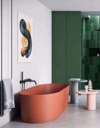 Pokochasz tę łazienkę od pierwszego spojrzenia! Styl New Memphis podbija wnętrza